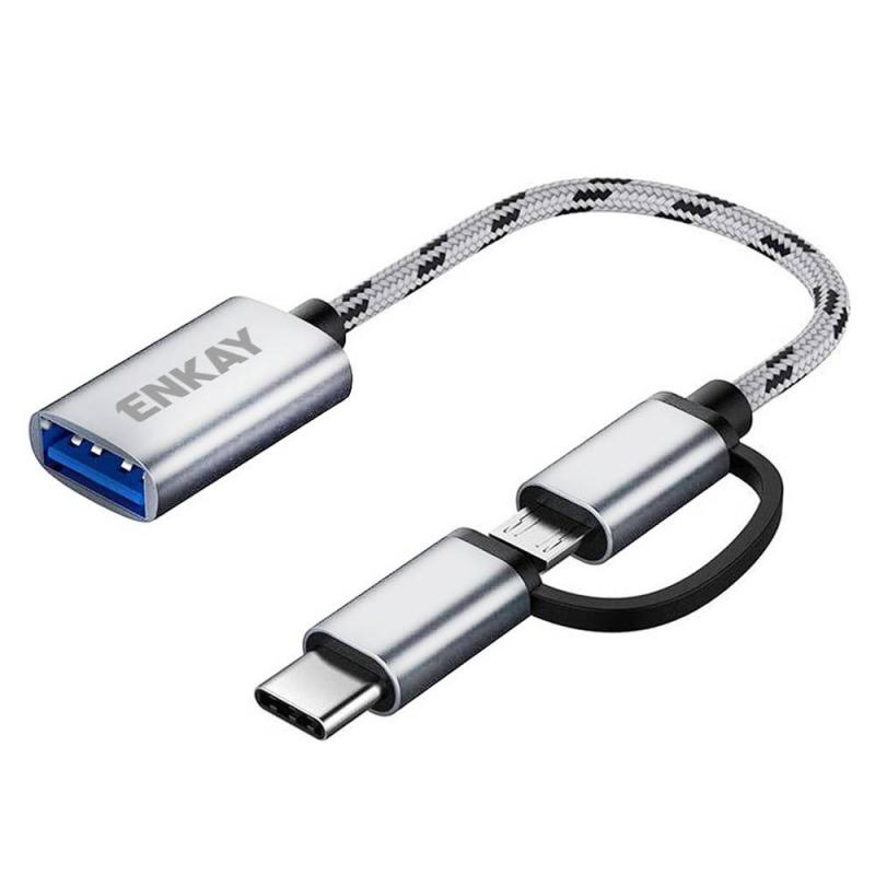 Enkay AT113 USB-C/MikroUSB til USB 3.0 OTG Adapter - Sølv