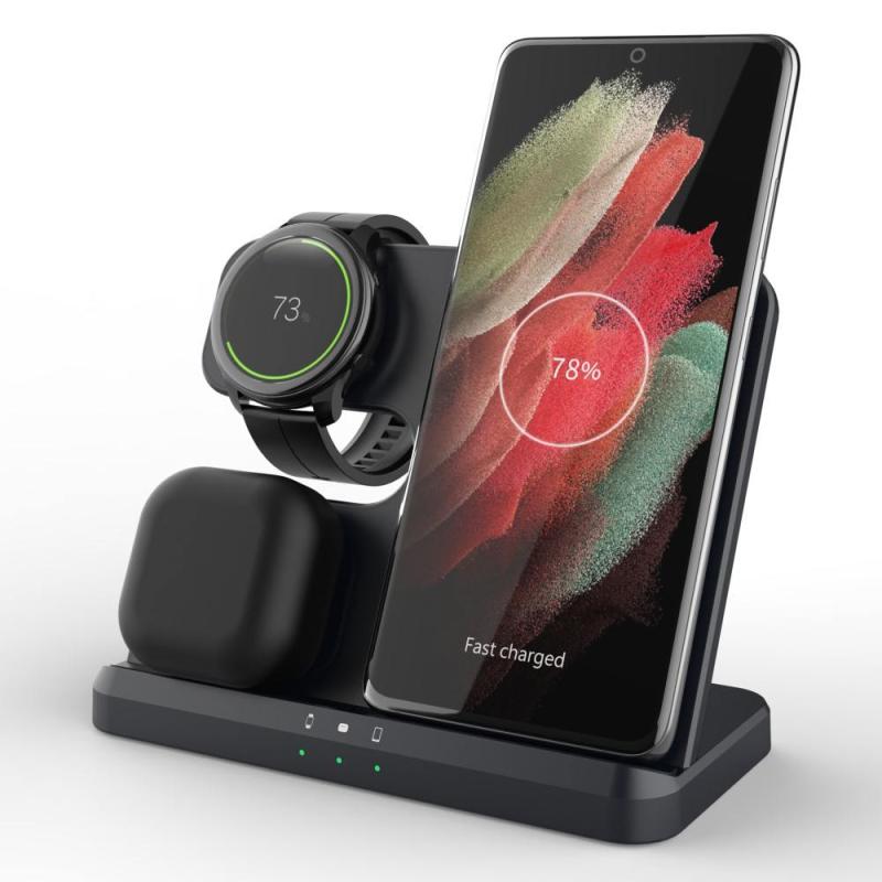 Q10b 3-i-1 Trådløs Oplader til Smartphone og Gadgets - Sort