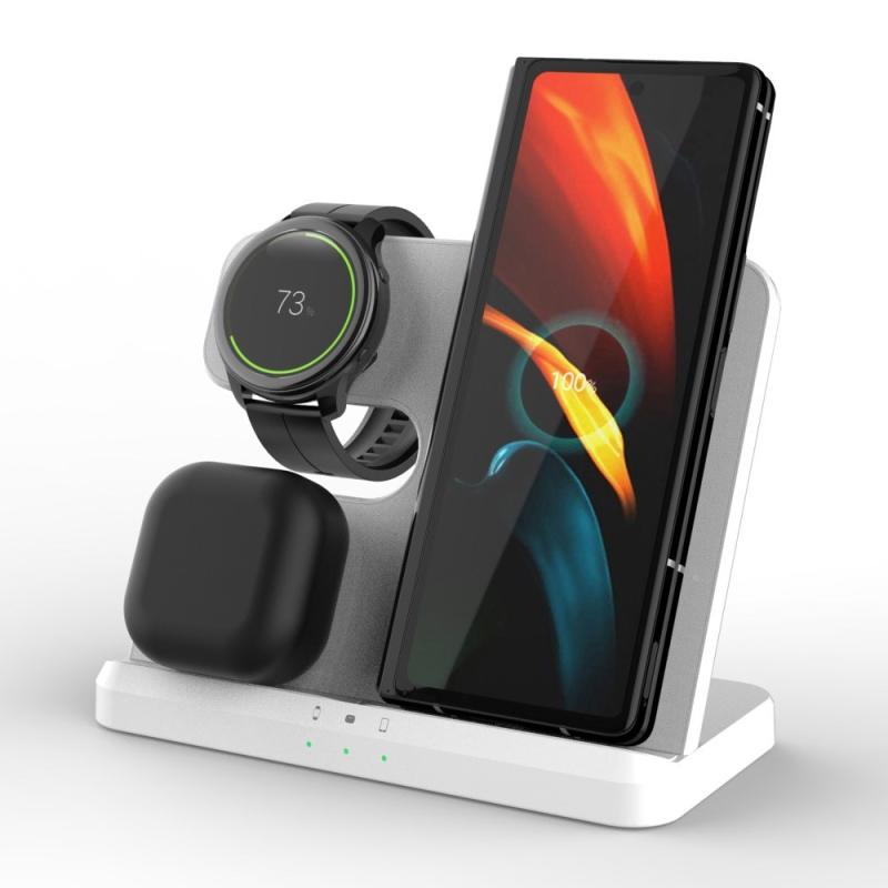Q10b 3-i-1 Trådløs Oplader til Smartphone og Gadgets - Hvid