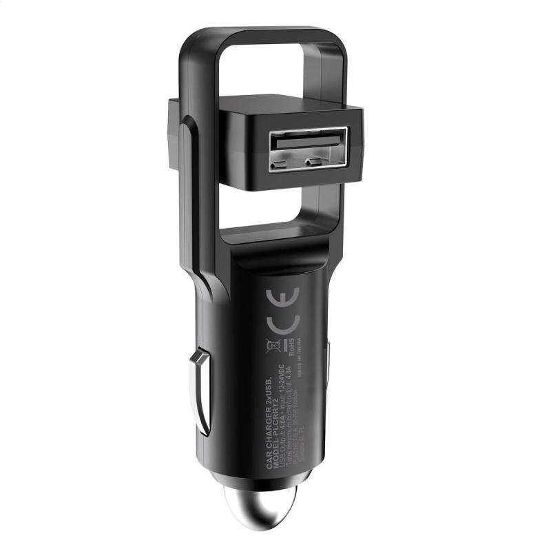 Platinet Dual USB Biloplader 4.8A - Roterbar - Sort