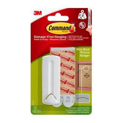 3m Command Billedophæng Til Wire, Hvid, 1 Ophæng, 2 Store Strips, Vandbestandig