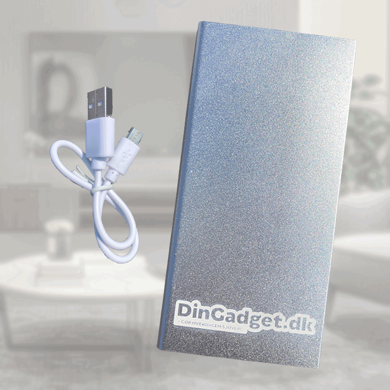 Grå Powerbank 10000mAh med Lommelygte - Fantastisk Tilbud!